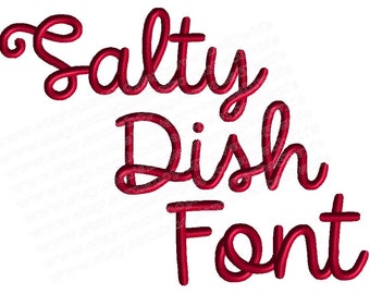 Salty Dish Script Machine Embroidery Font - Alphabet  Embroidery Font Set 3 sizes Aa-Zz 0-9 & and special glyphs 1, 1.5, 2 inch