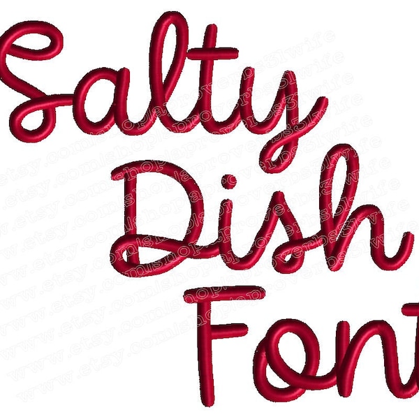 Salty Dish Script Machine Embroidery Font - Alphabet  Embroidery Font Set 3 sizes Aa-Zz 0-9 & and special glyphs 1, 1.5, 2 inch