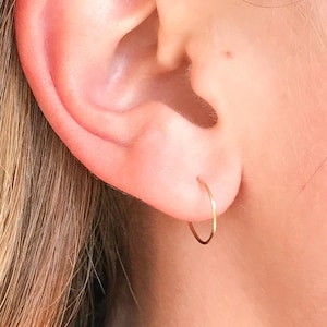 Small Gold Hoops, Tiny 14K Gold Filled Hoop Earrings, Gold Huggie Earrings 12mm, 22ga (Thin)