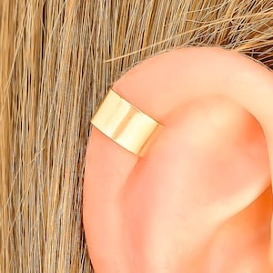 14K Gold Filled Flat Wide Ear Cuff, Non Pierced Mini Cartilage Ear Wrap Earring, Mirror Finish, Gift for Sister & Friend, Water Friendly