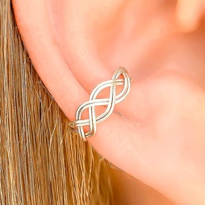 Braided Conch Ear Cuff, Sterling Silver Woven Dainty Non Pierced Ear Wrap, Single or Pair 12mm Diameter Adjustable 4mm Wide, Gift for Mom