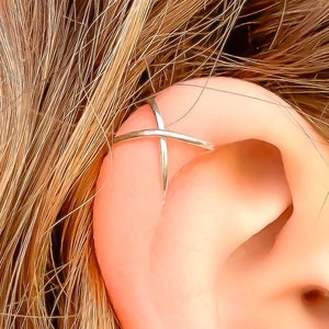 Solid Sterling Silver Criss Cross Ear Cuff, Faux Non Pierced Minimalist Conch Cuff Earring, Comfortable Ear Wrap 10mm Diameter & 5mm Height