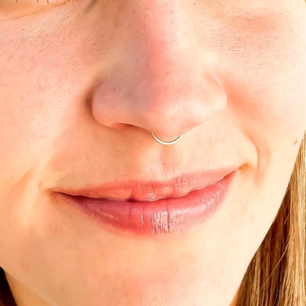 Solid 14K Gold Septum Nose Hoop, 24K 18K 10K 14K Rose & White Gold Nose Ring, Gauges: 20g 22g 24g, 6mm 7mm 8mm 9mm 10mm Pierced Endless Hoop