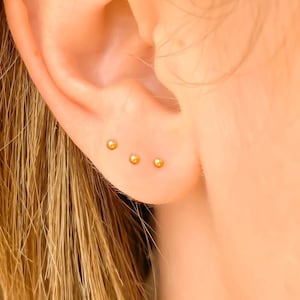 14K Solid Gold Stud Earrings, Single or Set of Tiny Dot Studs, Small 14K Gold Earring, Tiny Pure Gold Stud Earring, 1.9mm Minimalist Earring