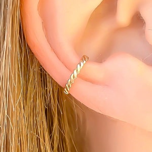 14K Gold Filled Flat Twist Ear Cuff, Hand Woven Non Pierced Ear Cuff, 12mm Conch Cartilage Ear Wrap Earring, Gift for Sister & Best Friend