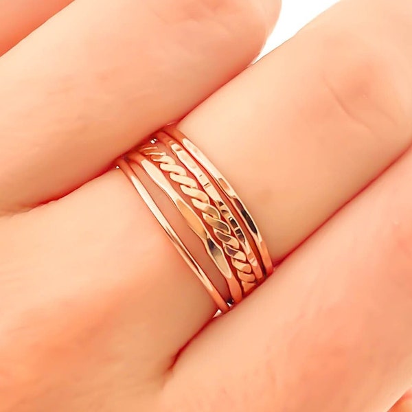 Rose Gold Stacking Rings, 14K Rose Gold Filled Rings For Women, Stackable Rings, Single Dainty Rose Gold Ring OR Rose Gold Ring Set