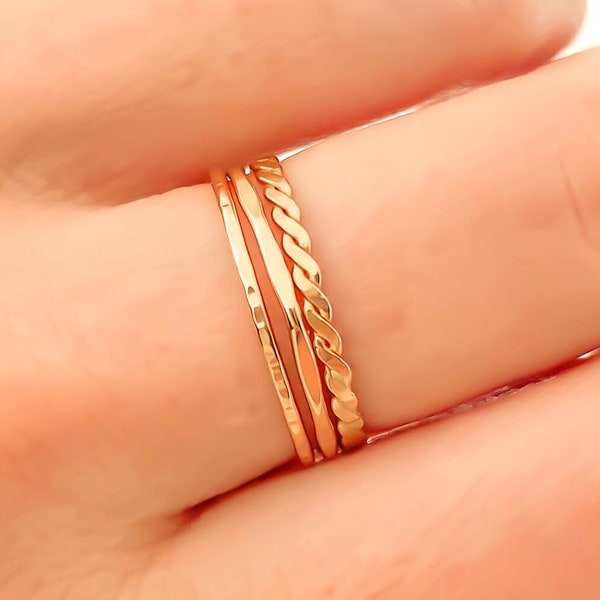 Gold-Stapelring-Set, goldgefüllte Stapelringe, stapelbare Ringe