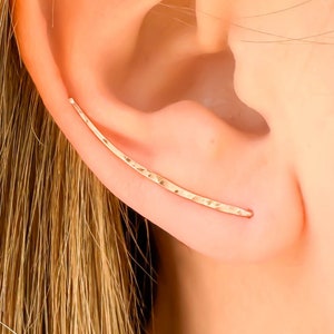 Rose Gold Ear Climber, gehamerde oorpin, oorcrawler oorbellen, roségouden oorbellen, minimalistische oorklimmers, roségoud gevulde oorbellen afbeelding 1