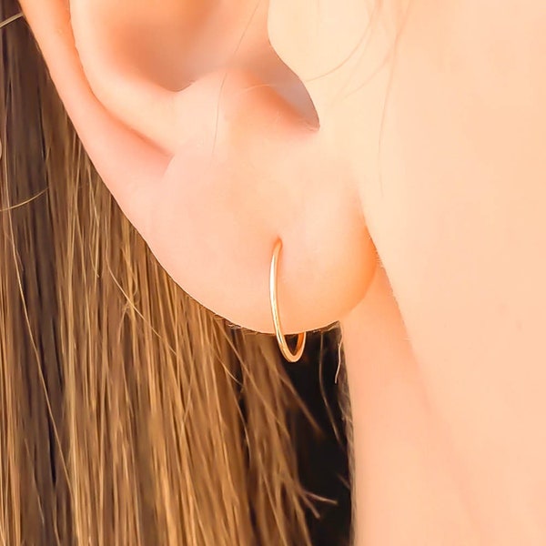 14K Gold Hoop Earrings, Small Pure Gold Hoops, Gold Huggie Earrings