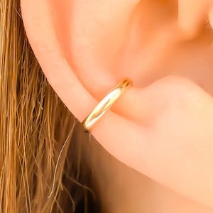 14K Gold Filled Half Round Ear Cuff, Non Pierced, Adjustable Minimalist Cartilage Conch Ear Wrap, Gift for Mom & Best Friend, Water Friendly