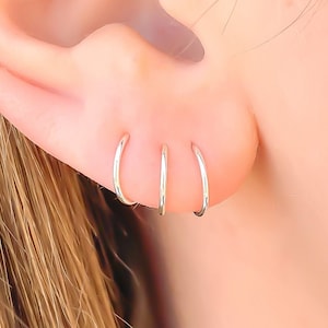 White Gold Earrings, 14K White Gold Hoop Earrings, White Gold Huggie Earrings