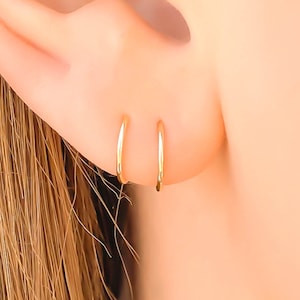 Solid Gold Hoop Earrings, 14K Gold Huggie Earrings, Gold Hoops, Small Infinity Hoop Earrings, 8mm