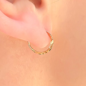 Tiny Hammered Gold Hoop Earrings, Small Gold Filled Hoops, Huggie Hoop Jewelry