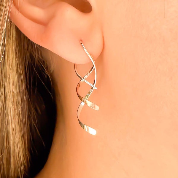 Spiral Threader Earrings, Silver Earrings, Rose Gold Earrings, Dangle Earrings, Threader Earrings, Minimalist Earring