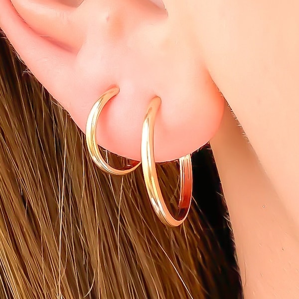 Hoop Earrings With Post, Medium and Small Gold Hoops, 14K Gold Filled Hoop Earrings, One or Two Pair 15mm 12mm Hoops