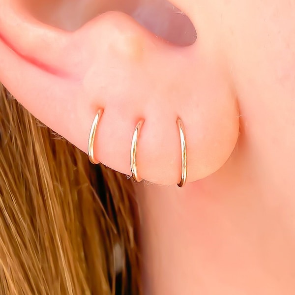 Rose Gold Huggie Hoop Earrings, Rose Gold Filled Small Hoops, Tiny Rose Gold Hoops, 6mm 7mm 8mm