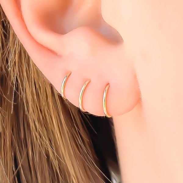 Gold Huggie Hoop Earrings, 14K Gold Filled Hoop Earrings, Single or Pairs of Small Hoop Earrings 6mm 7mm 8mm 9mm 10mm, 24ga 22ga or 20 gauge