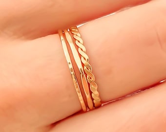 14K Gold Filled Stacking Ring Single or Set: Textured or Smooth Bands