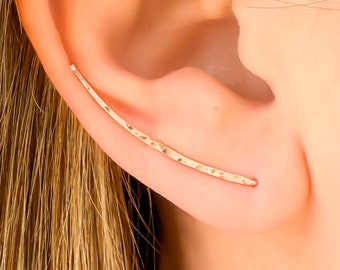 Rose Gold Ear Climber, gehamerde oorpin, oorcrawler oorbellen, roségouden oorbellen, minimalistische oorklimmers, roségoud gevulde oorbellen