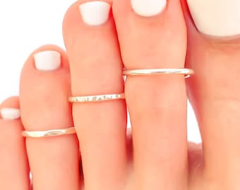 Sterling Silver Toe Ring, Adjustable Toe Ring, Facet - Cross Hammered - Smooth