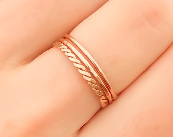 Rose Gold Stacking Ring Set, 14K Rose Gold Filled Stacking Rings, Stacking Ring