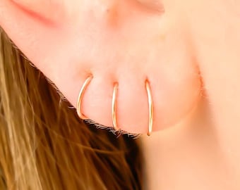 14K Rose Gold Continuous Hoop Earrings, Sleeper Huggies