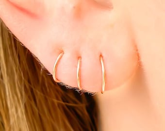 Solid 14K Rose Gold Hoop Earrings, Pure Rose Gold Earrings, Small Rose Gold Huggie Hoops, Sleeper 14K Rose Hoops, Seamless Continuous Hoops