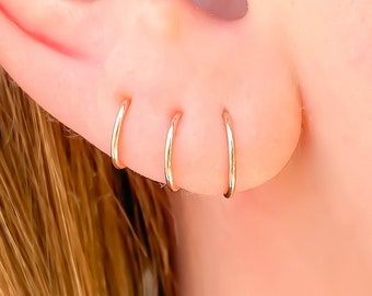 14K Rose Gold Filled Huggie Hoop Earrings, 6mm 7mm 8mm