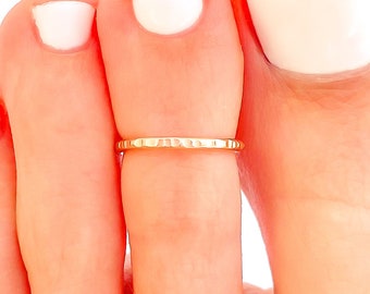 Anillos de dedo del pie rellenos de oro de 14K, anillo de dedo del pie martillado cruzado ajustable, joyería de verano