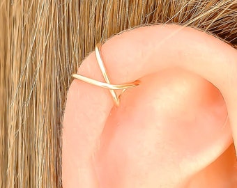 14K Gold Filled Eternity Cartilage Ear Cuff, Mini Non Pierced Upper Ear Wrap Single or Pair, 10mm Diameter & 5-6mm Wide, Dainty Minimalist