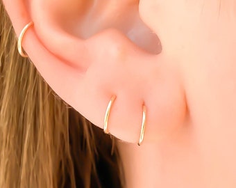24K Solid Gold Tiny Hoop Earrings, 100% 24K Hoop, 6mm 7mm 8mm 9mm 10mm, 22 Gauge 20 Gauge Continuous Hoop, Endless Pierced Cartilage Hoop