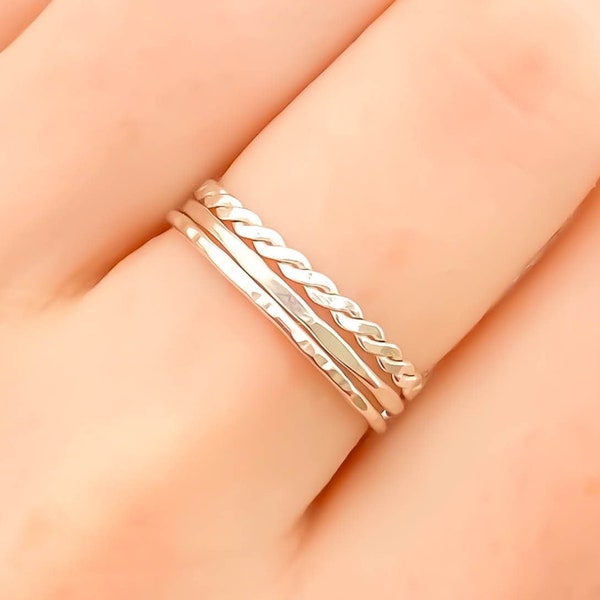 Silver Stacking Ring Set, Dainty Stacking Rings, Sterling Silver Stackable Rings