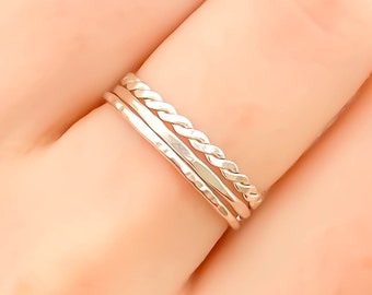 Sterling Silver Stacking Ring Set or Single: Textured or Smooth Stackable Rings