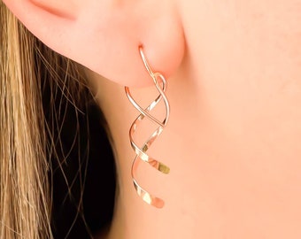 Rose Gold Threader Earrings, Rose Gold Earrings, Rose Gold Filled Spiral Earrings, Rose Gold Threader