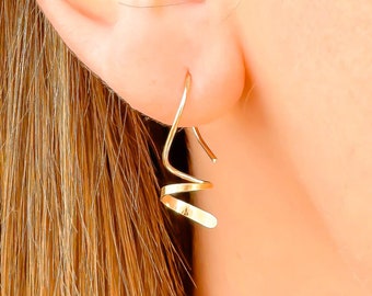 Mini 14K Gold Filled Spiral Earrings: Dangle Corkscrew Threaders
