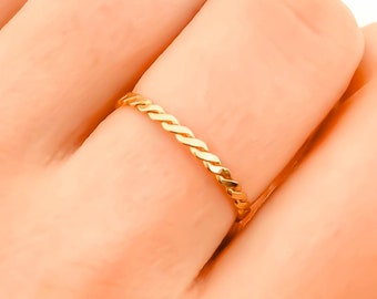 14K Gold Filled Twist Ring: Dainty Stackable Band