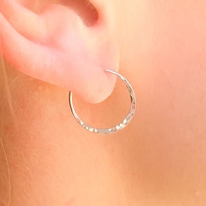 Small Silver Hoops, Tiny Silver Hammered Hoops, Sterling Silver Huggie Jewelry