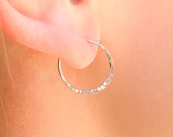 Small Silver Hoops, Tiny Silver Hammered Hoops, Sterling Silver Huggie Jewelry