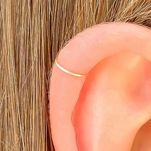 Solid 14K Gold Cartilage Hoop, Tiny Gold Cartilage Earring, Dainty Helix Hoop Earring, Thin 14K Gold Hoop, One OR Two Hoop Earrings