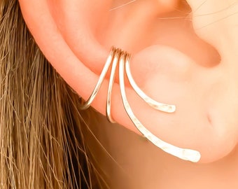 Climbing Ear Cuff Sterling Silver, No Pierce Conch Ear Wrap, Hammered Finish