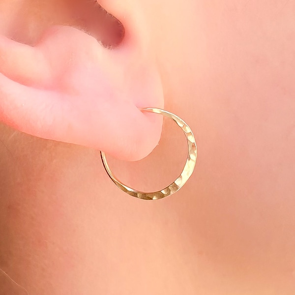 Small Hammered Gold Hoops, Huggie Gold Filled Hoops, Hammered Gold Earrings