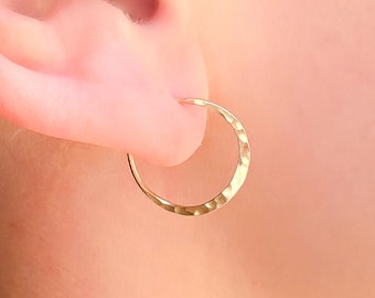 Small Hammered Gold Hoops, Huggie Gold Filled Hoops, Hammered Gold Earrings