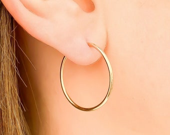 14K Gold Filled Hoop Earrings: Small Minimalist Latch Back Hoops, 25mm/1 Inch