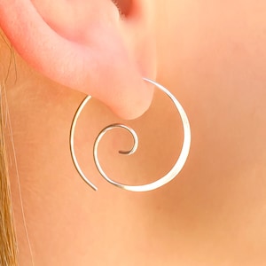 Sterling Silver Hoop Earrings, Spiral of Life Hoops, 20 Gauge 22mm Diameter/0.8 Inch, Dainty Minimalist Gift for Best Friend, Water Friendly