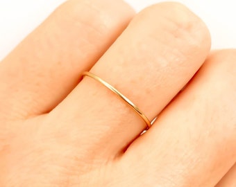 Solid 14K Gold Ultra Thin Ring, Dainty 14K Gold Ring, 14K Solid Gold Round Wedding Band, Skinny Gold Band, Minimalist Stacking Gold Ring
