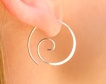 Sterling Silver Spiral Hoop Earrings, Dainty Threader Hoops