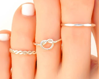 Taille anneau d'orteil en argent sterling, anneaux d'orteil pour femme, anneau d'orteil ajusté délicat en argent, à l'unité ou par lot, torsade, martelé croisé ou anneau d'orteil noueux