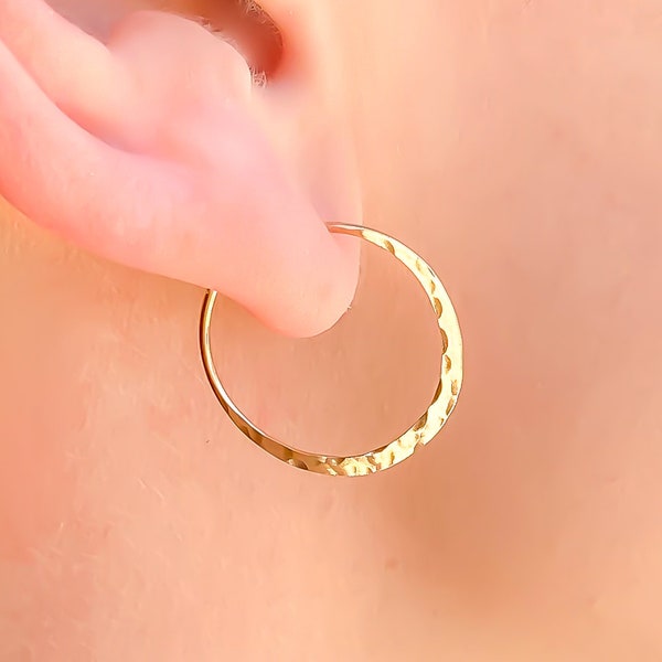 Small Gold Filled Hammered Hoops, 14k Gold Filled Jewelry, Huggie Hoop Earrings