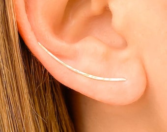 Silver Ear Climber, Hammered Ear Pin, Minimalist Earrings, Sterling Silver Earrings, Silver Ear Crawlers, Ear Climbers, Silver Ear Pins