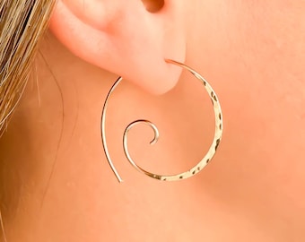 Thick Gold Spiral Earrings, Hammered Gold Earrings, 14K Gold Filled Spiral Hoop Earrings, Gold Spiral Hoop Earring, Gold Minimalist Earrings